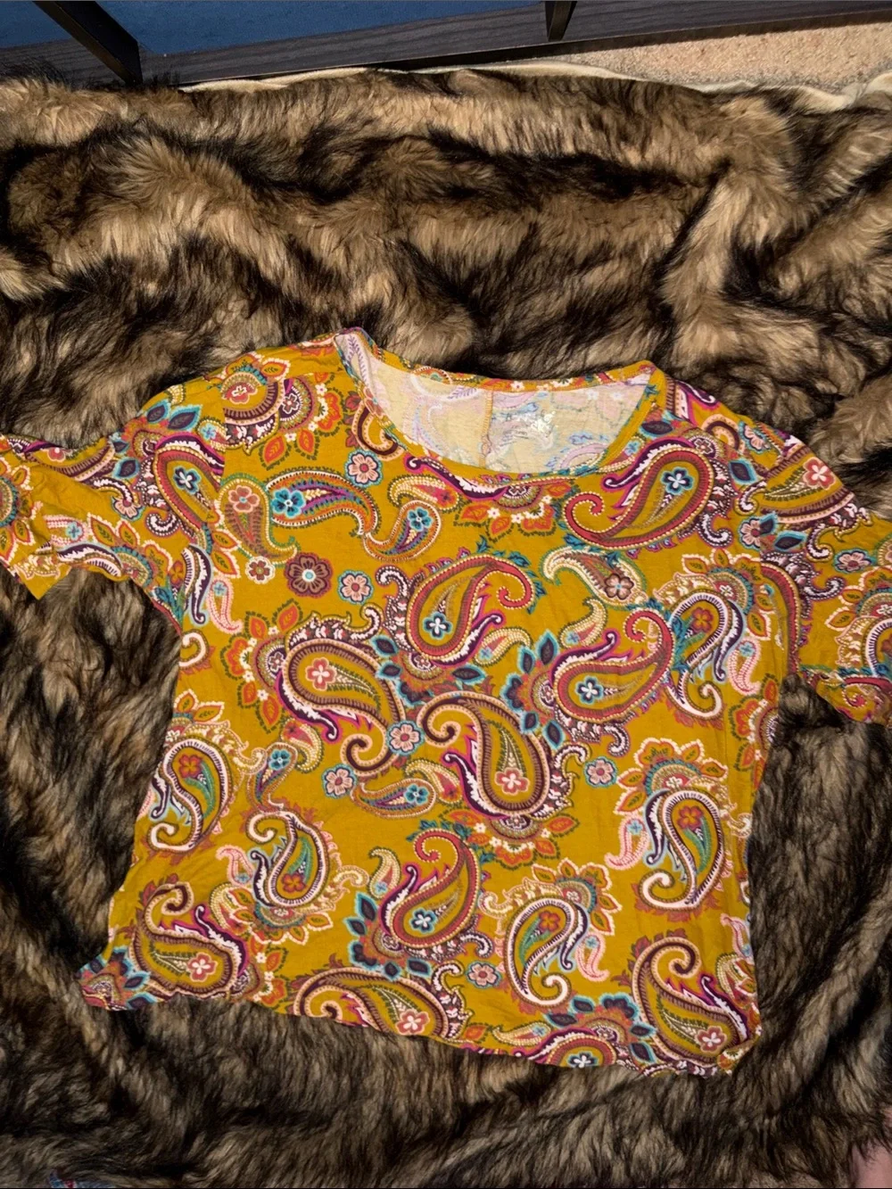 Terra & Sky Women's Colorful Paisley Short Sleeve Boho Casual Top Size 2X